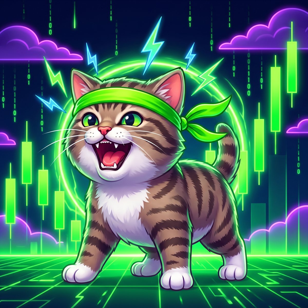 The Roaring Kitty kitten mid roar with lightning crackling around it